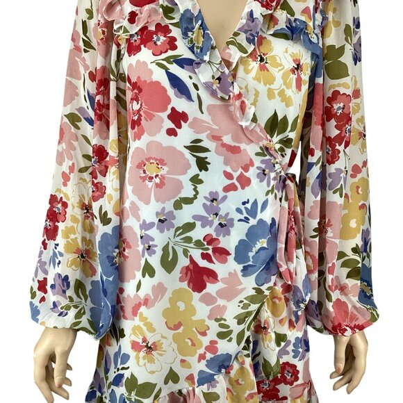 En Saison Womens Dress Size‎ XS Constantia Mini Floral Wrap Puff Long Sleeves - Picture 4 of 10